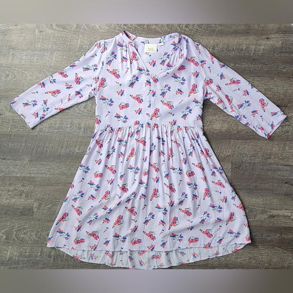 Maeve Anthropologie Juno Floral Print Mini Dress Women's M Lilac Flowy 3/4 Sleev - Picture 5 of 15